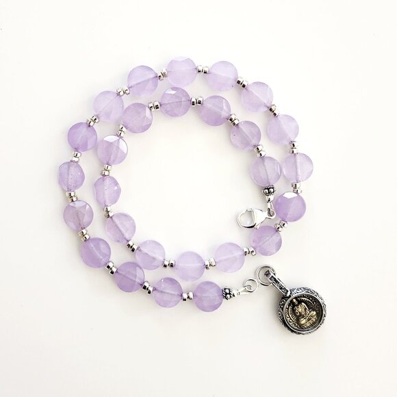 LAVENDER COLOR JADE NECKLACE W/ 925 SILVER BUDDHA - Picture 1 of 3